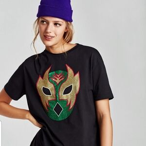 Zara Black Tee with Glitter Mask Design
